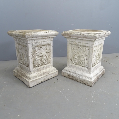 3247 - A pair of square concrete plinths with Art Nouveau design. 62x41cm.