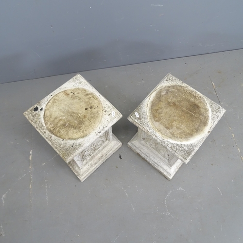 3247 - A pair of square concrete plinths with Art Nouveau design. 62x41cm.