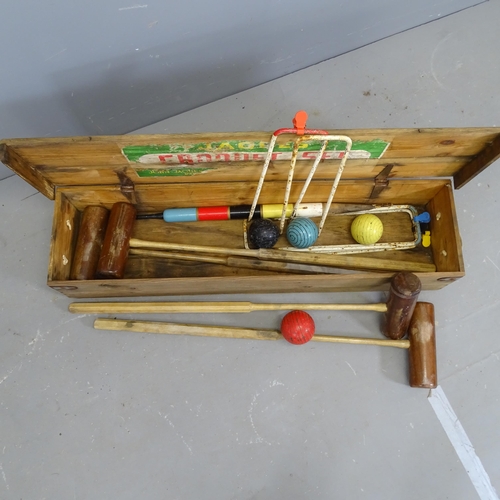 3248 - A vintage Jaques croquet set in pine case. 110x19x27cm.