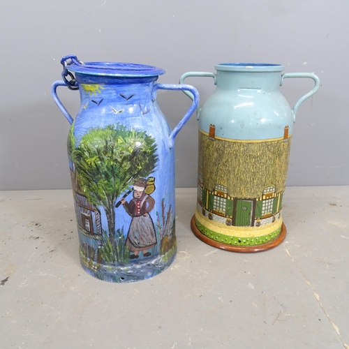 3253 - Two similar French painted metal milk churns. Height 50cm.