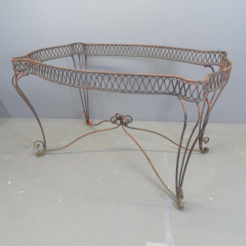 3272 - A French 1930s Art Deco hotel salon table base in wrought iron. 146x84x89cm