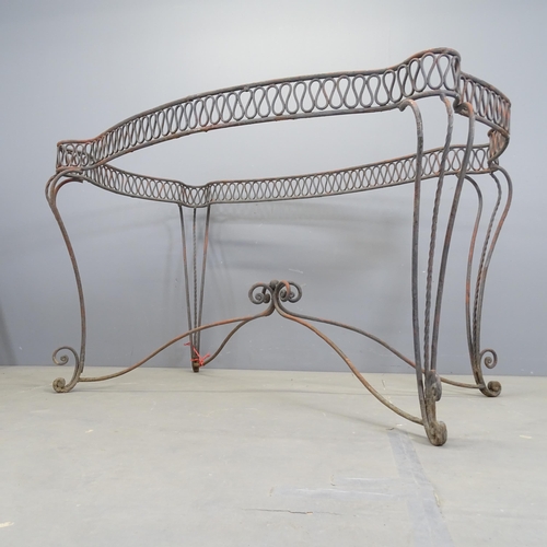 3272 - A French 1930s Art Deco hotel salon table base in wrought iron. 146x84x89cm