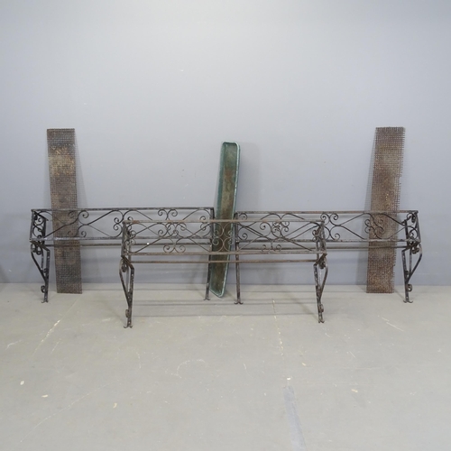 3273 - Three wrought iron window box frames. 109x73x26cm.