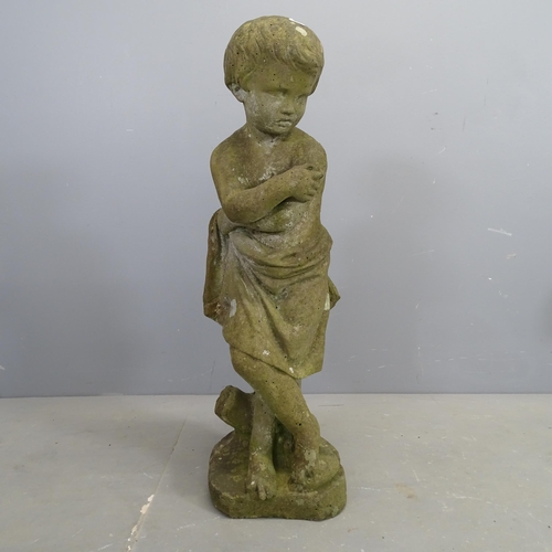 3278 - A weathered cast stone sculpture, study of a boy. Height 82cm.