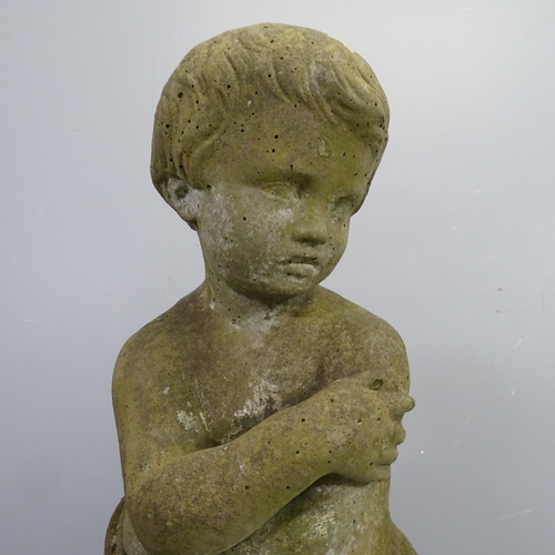 3278 - A weathered cast stone sculpture, study of a boy. Height 82cm.