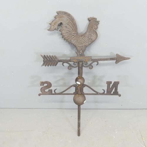 3286 - A vintage cast iron weather vane, surmounted by a cockerel. Height 90cm.