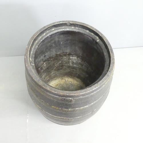 3296 - WITHDRAWN - stoneware barrel with fitted wooden lid. 40x74cm.