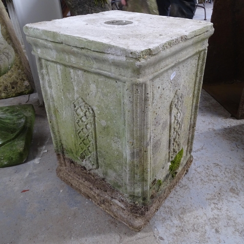 3297 - A weathered concrete continental style square plinth. 35x51cm.