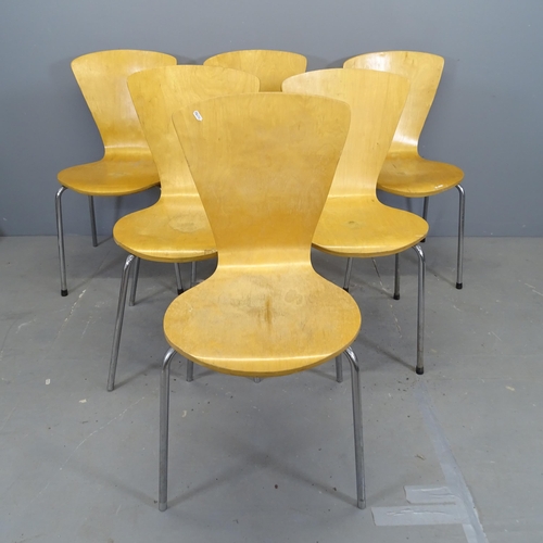 3303 - A set of six contemporary bent ply stacking chairs.