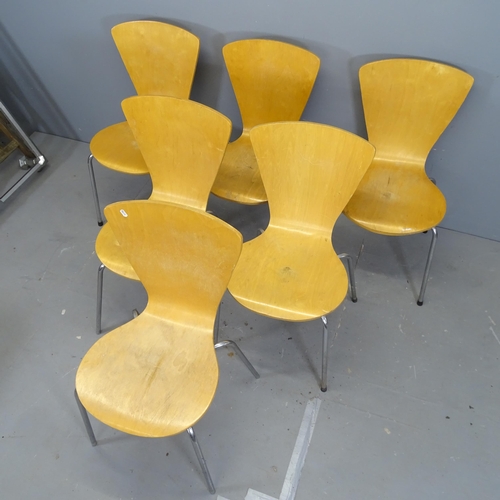 3303 - A set of six contemporary bent ply stacking chairs.