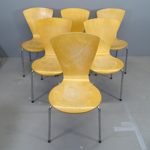 3304 - A set of six contemporary bent ply stacking chairs.