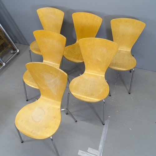 3304 - A set of six contemporary bent ply stacking chairs.