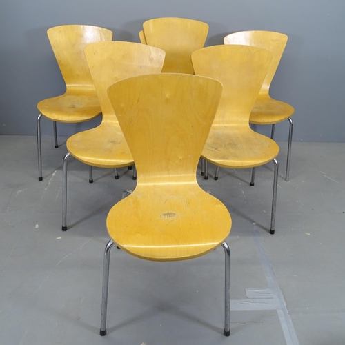 3305 - A set of seven contemporary bent ply stacking chairs.