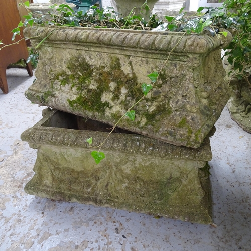 3307 - A pair of weathered concrete rectangular planters. 54x24x33cm.