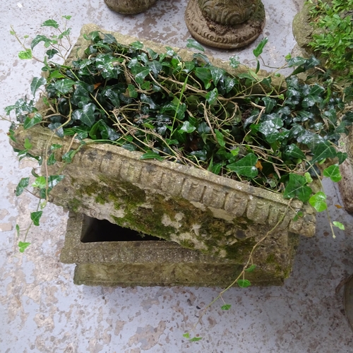 3307 - A pair of weathered concrete rectangular planters. 54x24x33cm.