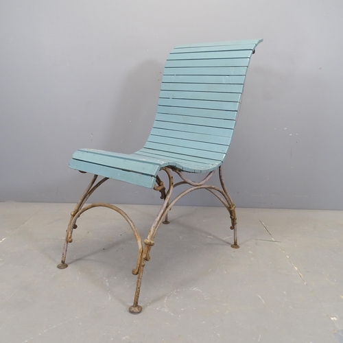 3311 - A painted slatted garden seat on cast iron base.