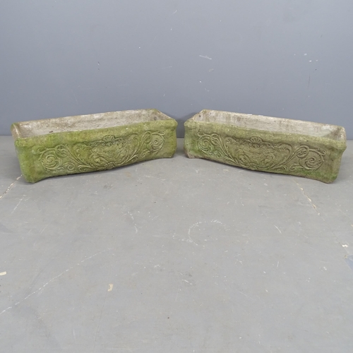 3313 - A pair of weathered concrete rectangular garden planters. 75x20x30cm.