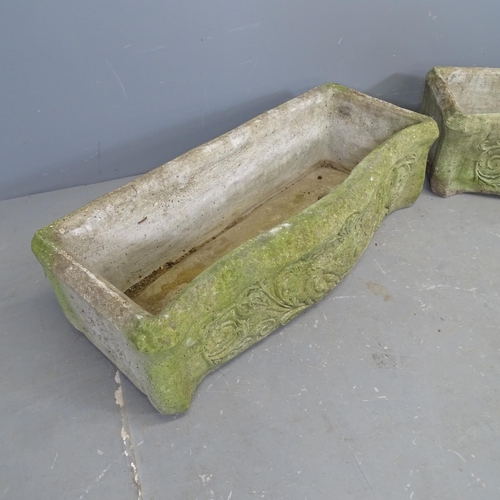 3313 - A pair of weathered concrete rectangular garden planters. 75x20x30cm.