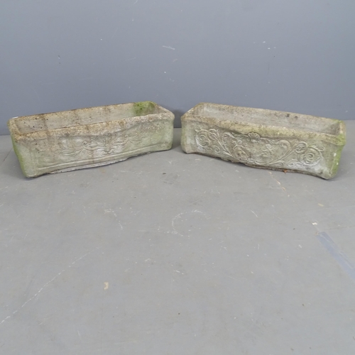 3314 - A pair of weathered concrete rectangular garden planters. 75x20x30cm.