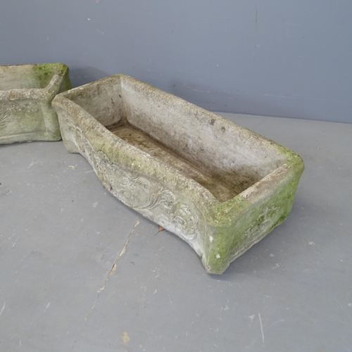 3314 - A pair of weathered concrete rectangular garden planters. 75x20x30cm.