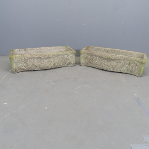 3315 - A pair of weathered concrete rectangular garden planters. 75x20x30cm.