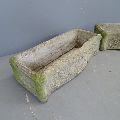 3315 - A pair of weathered concrete rectangular garden planters. 75x20x30cm.