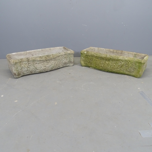 3316 - A pair of weathered concrete rectangular garden planters. 75x20x30cm.