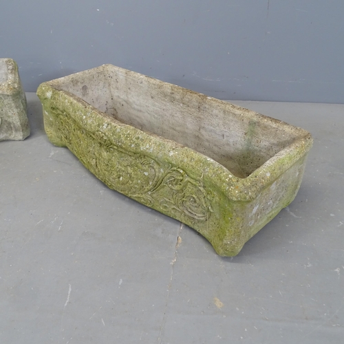 3316 - A pair of weathered concrete rectangular garden planters. 75x20x30cm.