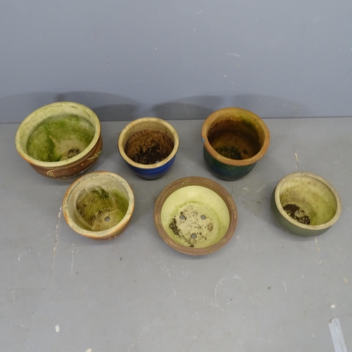 3343 - Six various glazed ceramic plant pots. Largest 37x30cm.