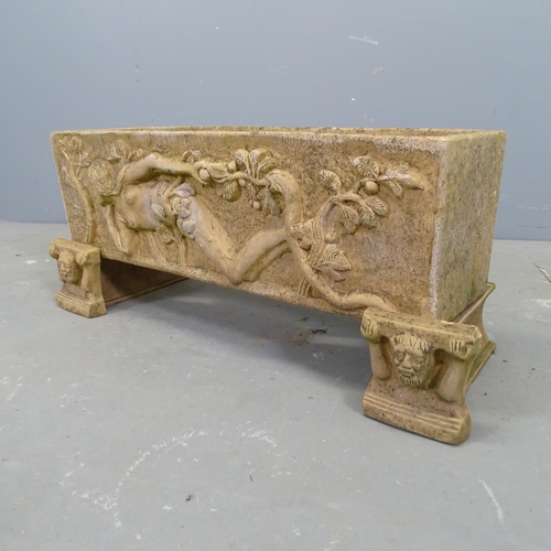 3346 - A terracotta rectangular garden planter on stand, with moulded decoration depicting Eve eating the f... 