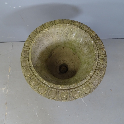 3351 - A weathered concrete Campana style urn on stand. 42x55cm.