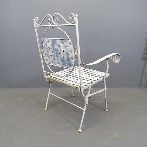 3356 - A painted metal folding garden armchair with lattice seat and back panels.