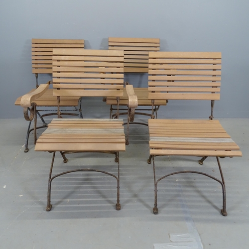 3363 - A set of four French folding garden chairs, with slatted seats and backs on metal frame. (2+2)