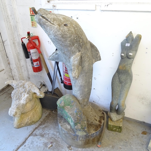 3381 - A painted concrete water feature in the form of a dolphin. Height 120cm.