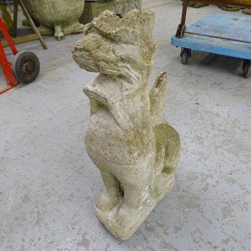 3388 - A weathered concrete water feature in the form of a Chinese Dog of Fo and a garden knome (2). Height... 