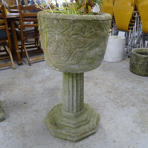 3389 - A weathered concrete two-section planter on stand. 40x79cm.