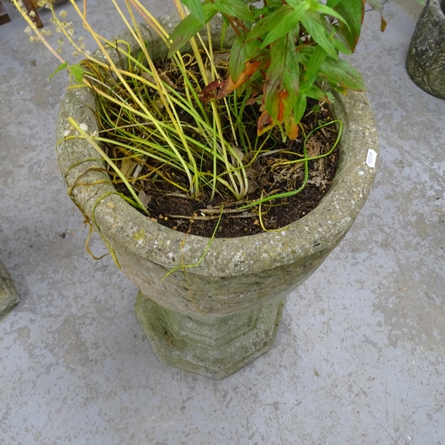 3389 - A weathered concrete two-section planter on stand. 40x79cm.