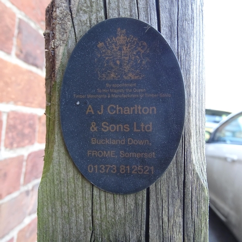 3394 - A pair of weathered wooden garden gates. Label for A.J. Charlton & Sons Ltd. of Somerset.. Each 304x... 