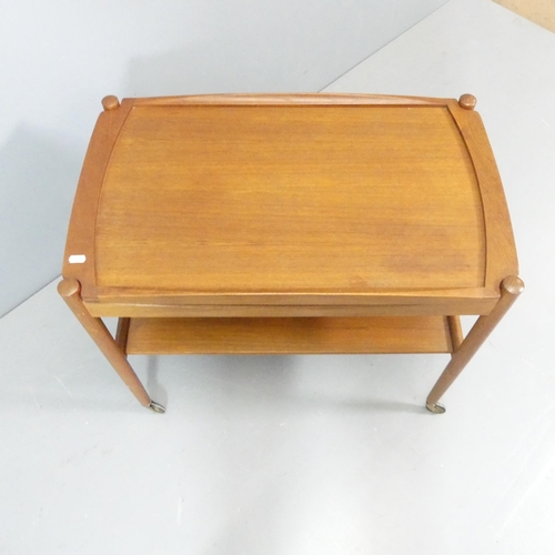 14 - POUL HUNDEVAD, a mid 20th century teak tray top two tier tea trolley, height 73cm, top 62x43cm