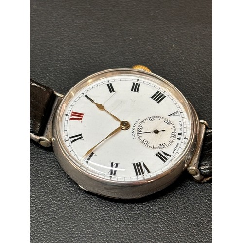 1024 - LONGINES - an early 20th century sterling silver Officer's style trench mechanical wristwatch, circa... 