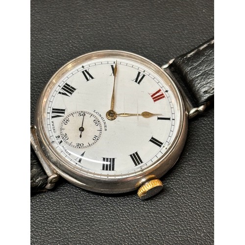 1024 - LONGINES - an early 20th century sterling silver Officer's style trench mechanical wristwatch, circa... 