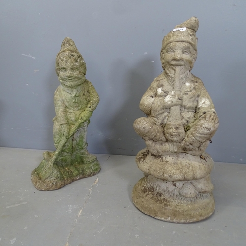 3354 - Two various weathered concrete garden gnomes. Tallest 58cm.