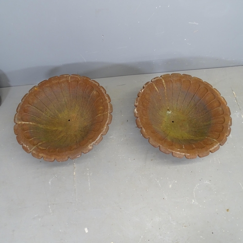 3395 - A pair of antique French two-section cast iron tazza urns on stands. 59x28cm.