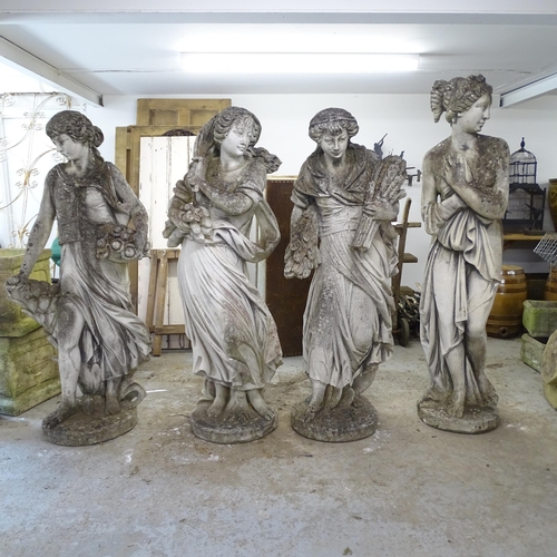 3409 - Four large and impressive weathered stone garden statues depicting the Four Seasons. Tallest 165cm.