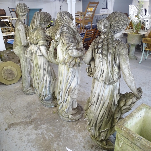 3409 - Four large and impressive weathered stone garden statues depicting the Four Seasons. Tallest 165cm.