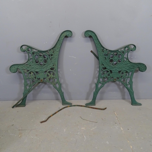 3417 - A pair of painted cast iron garden bench ends. 60x72cm.