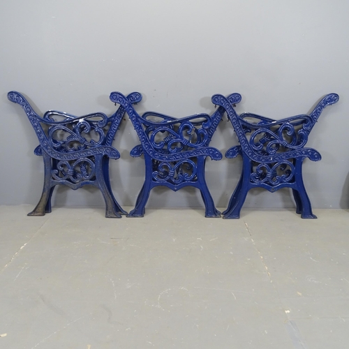 3418 - Three pairs of heavy painted cast iron garden bench ends. 66x78cm.