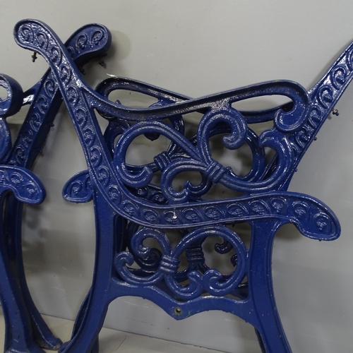 3418 - Three pairs of heavy painted cast iron garden bench ends. 66x78cm.