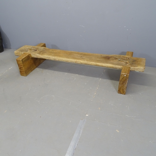 3425 - A reclaimed oak garden bench, by local artist Clive Fredriksson. 155x26x53cm.