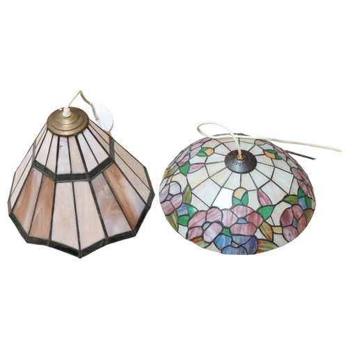 944 - A modern Tiffany style opaque light fitting, with floral decoration, diameter 35cm, and a second lea... 